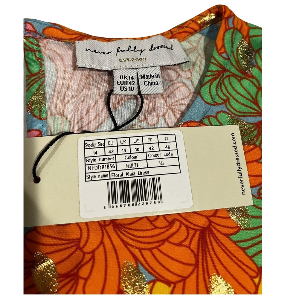 NWT Never Fully Dressed Floral Alaia Maxi Dress Gold Foil Multi Color US 10 - Picture 12 of 16
